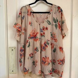 Lucky Brand Floral Babydoll Top, 2x